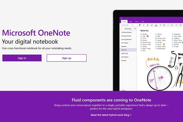 Microsoft OneNote Landing Screen