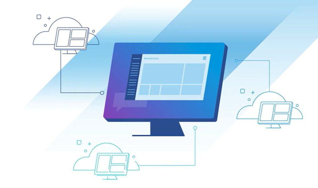 Graphic of computers connecting to cloud-hosted desktop using Microsoft Azure